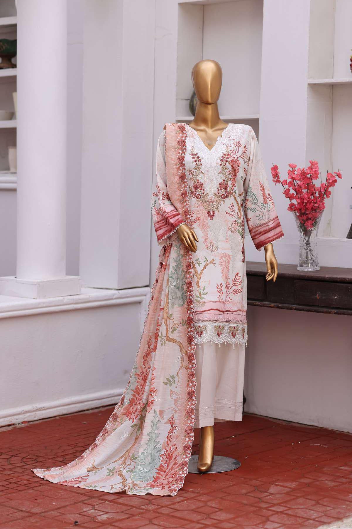 Winter Cut Dana | 3 Piece Semi-Stitched Embroidered Suit D-3