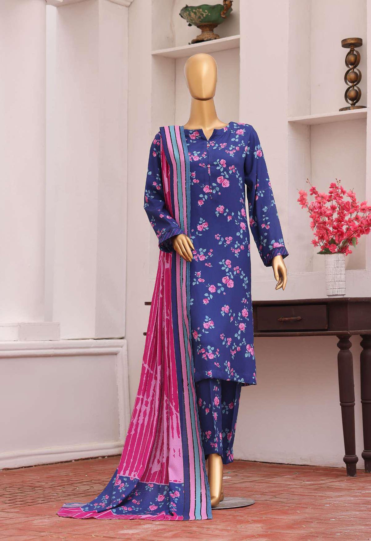 HZ Viscose Twill Printed Unstitched 3 Piece Suit D-2