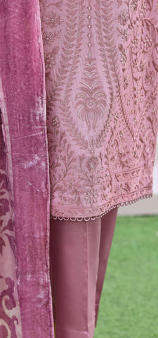 HZ Velvet Royal Needlework Luxe 3-Piece Unstitched Suit D-2