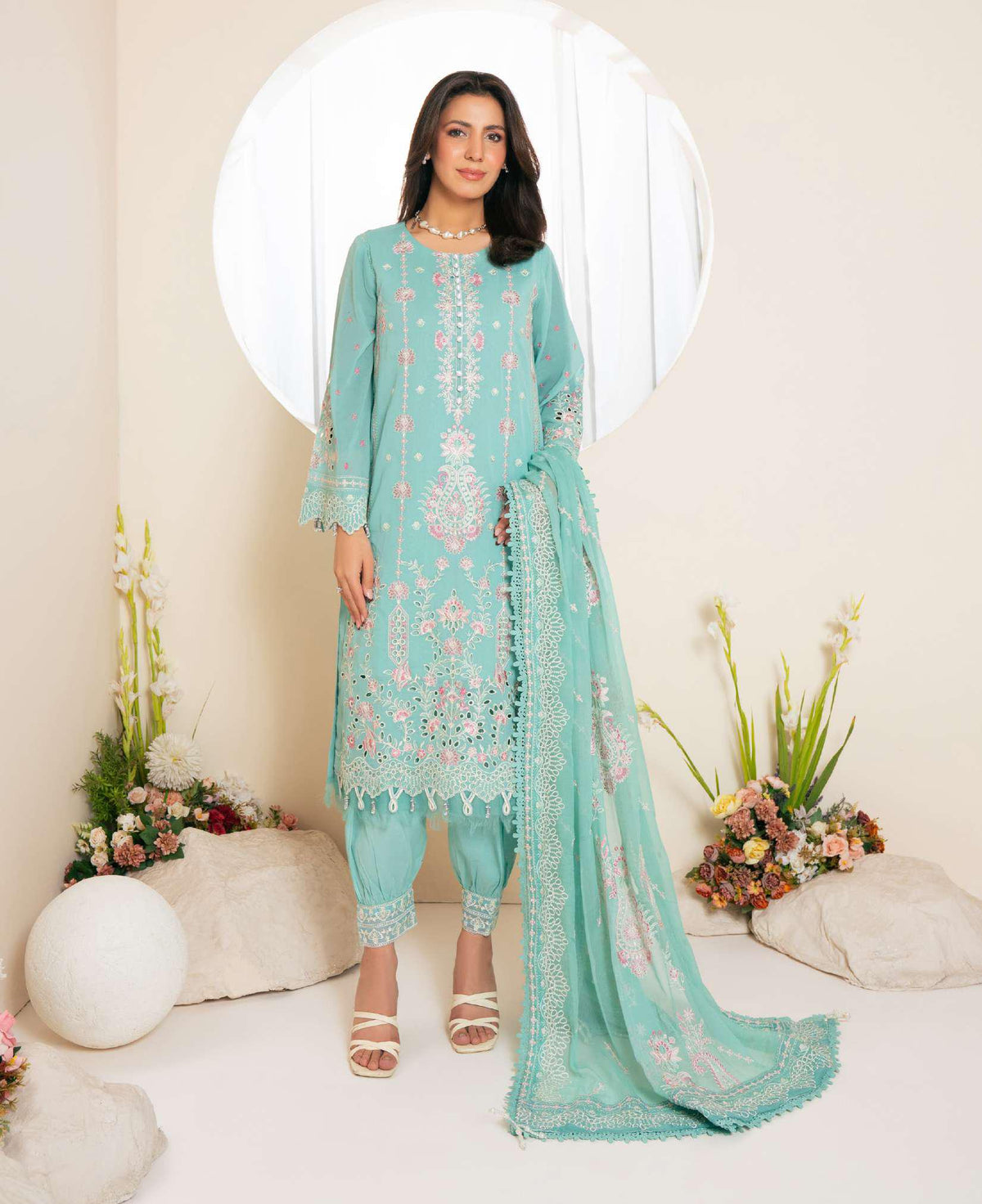 Johra Pinks Swiss Voil Embroidered with Chiffon Dupatta Unstitched 3 Piece by Johra Arts D-6