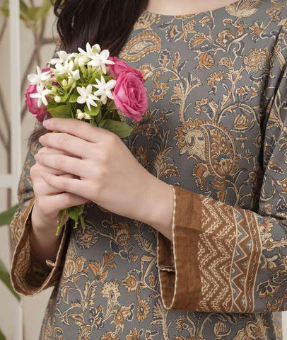 VS Jhalak Printed Slub Linen Unstitched 3 Piece Suit D-6