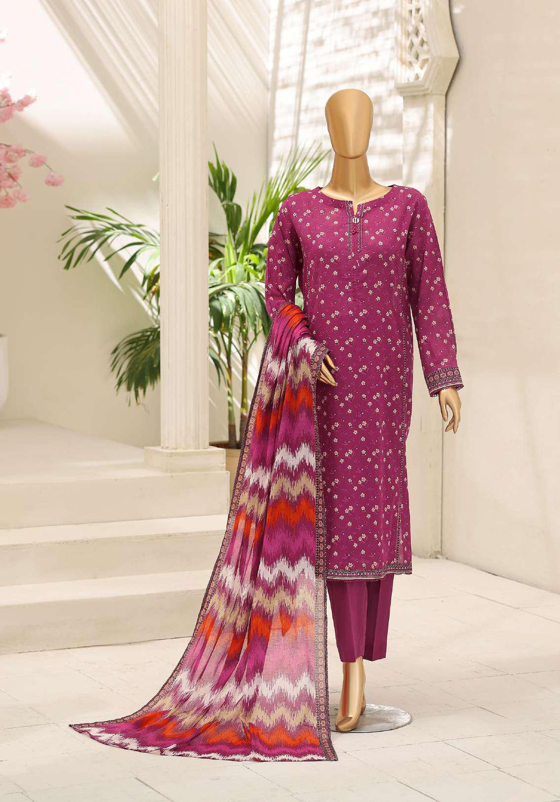 Summer Shades by HZ Textiles | Printed 3 Piece Unstitched Lawn Suit D-2