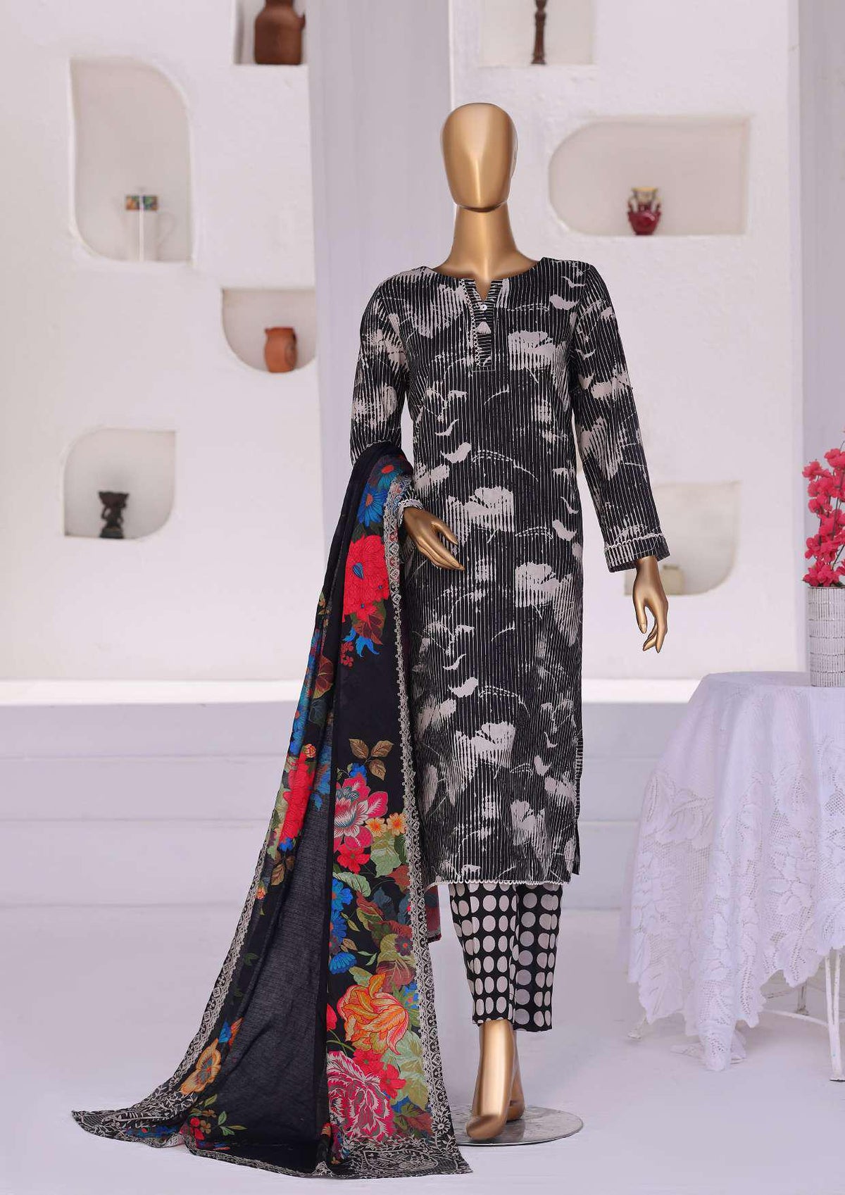 HZ Linen Wintery Printed Unstitched 3 Piece Suit D-3