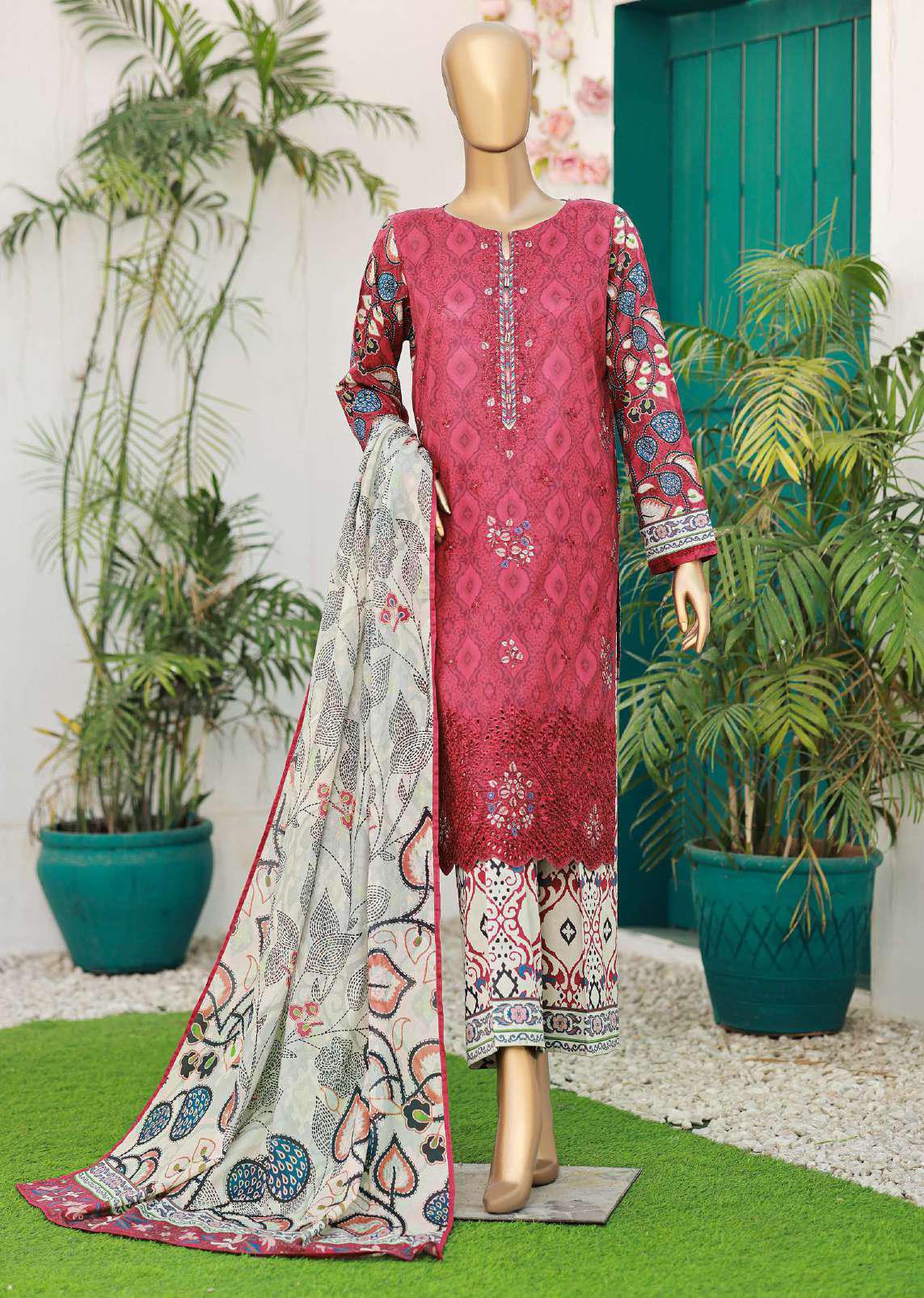 Elegant Embroidered Un-Stitched 3 Piece Collection By HZ Textile D-9