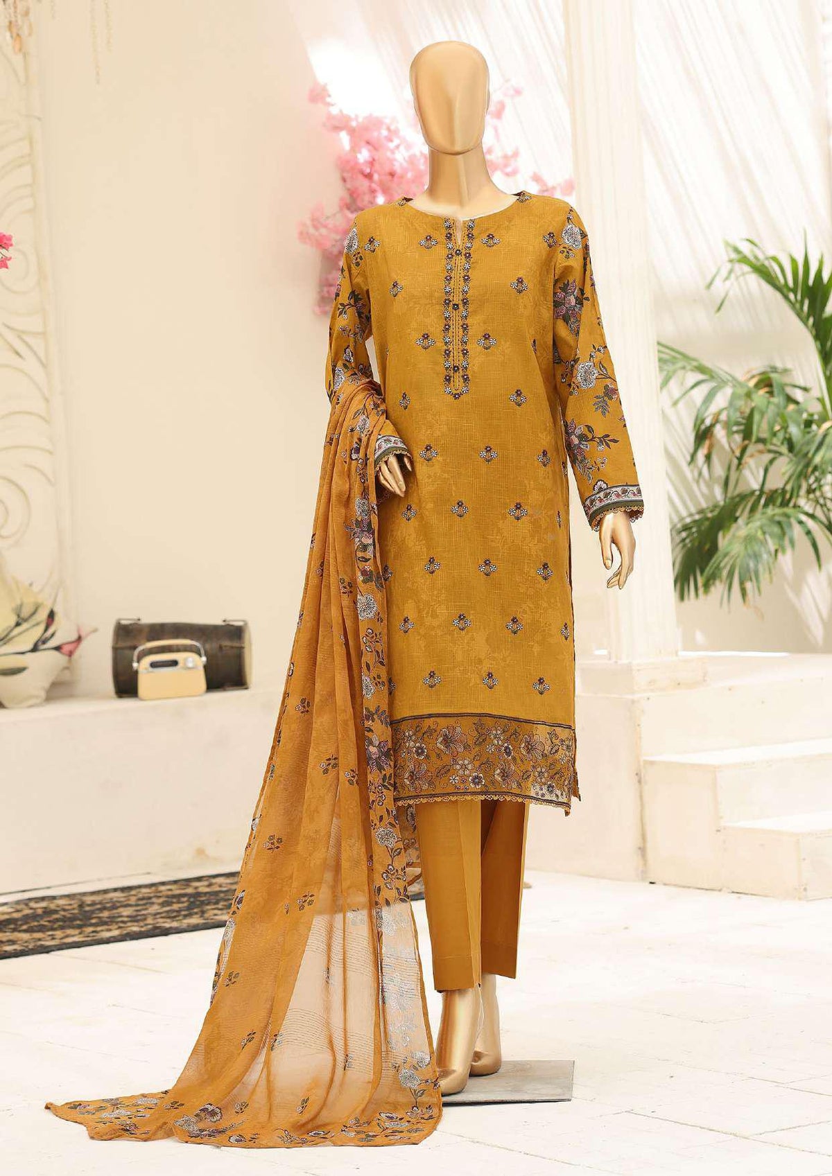 Mehak by HZ Textiles | Embroidered 3 Piece Unstitched Slub Lawn Suit D-5