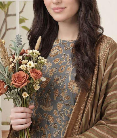 VS Jhalak Printed Slub Linen Unstitched 3 Piece Suit D-6