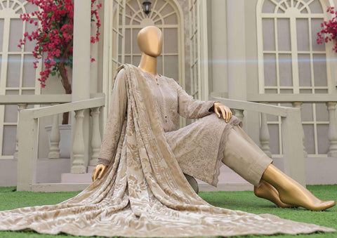 HZ Velvet Royal Needlework Luxe 3-Piece Unstitched Suit D-1