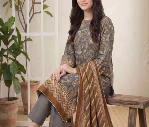 VS Jhalak Printed Slub Linen Unstitched 3 Piece Suit D-6
