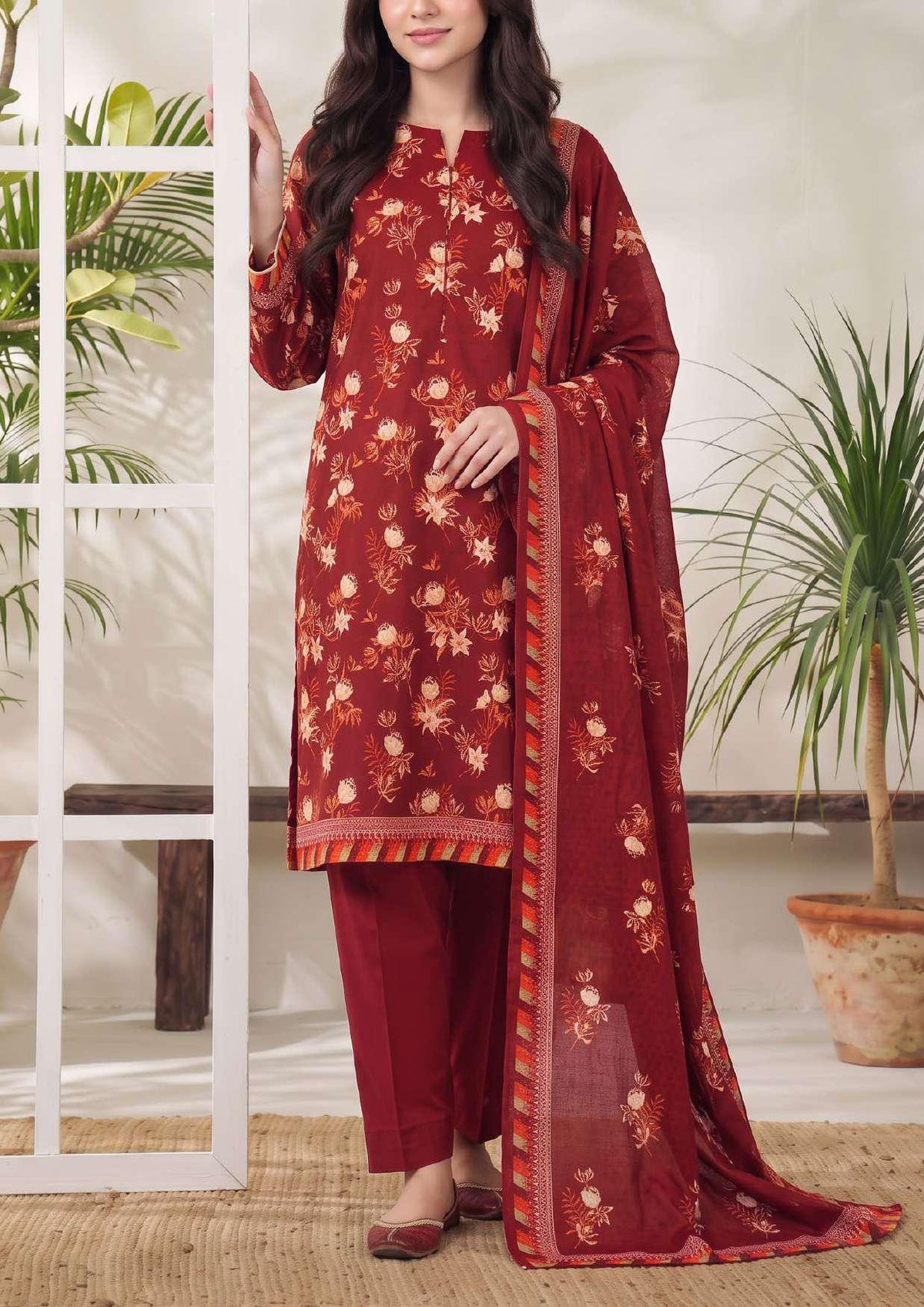 VS Jhalak Printed Slub Linen Unstitched 3 Piece Suit D-7