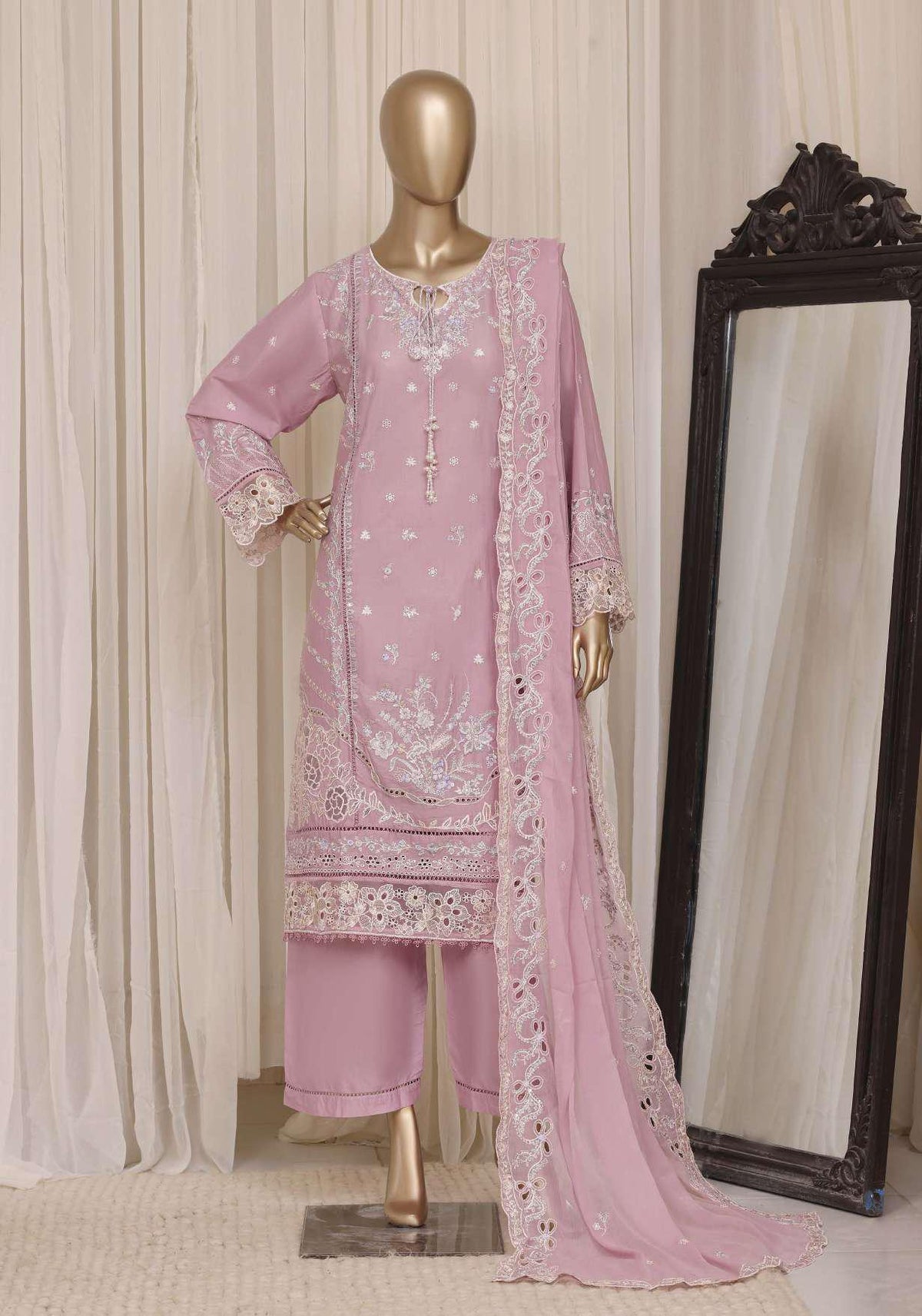 Sadabahar Luxury Embroidered Cotton Stitched 3 Piece Suit D-7