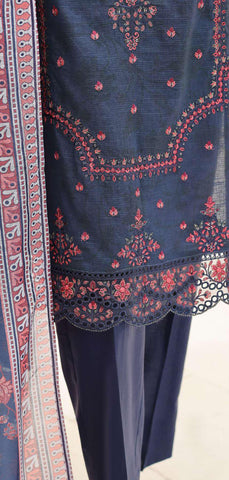 Mehak by HZ Textiles | Embroidered 3 Piece Unstitched Slub Lawn Suit D-6