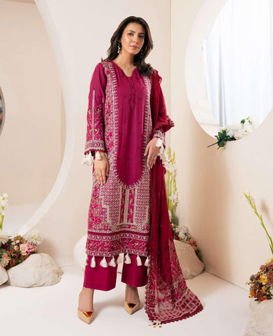 Johra Pinks Swiss Voil Embroidered with Chiffon Dupatta Unstitched 3 Piece by Johra Arts D-5
