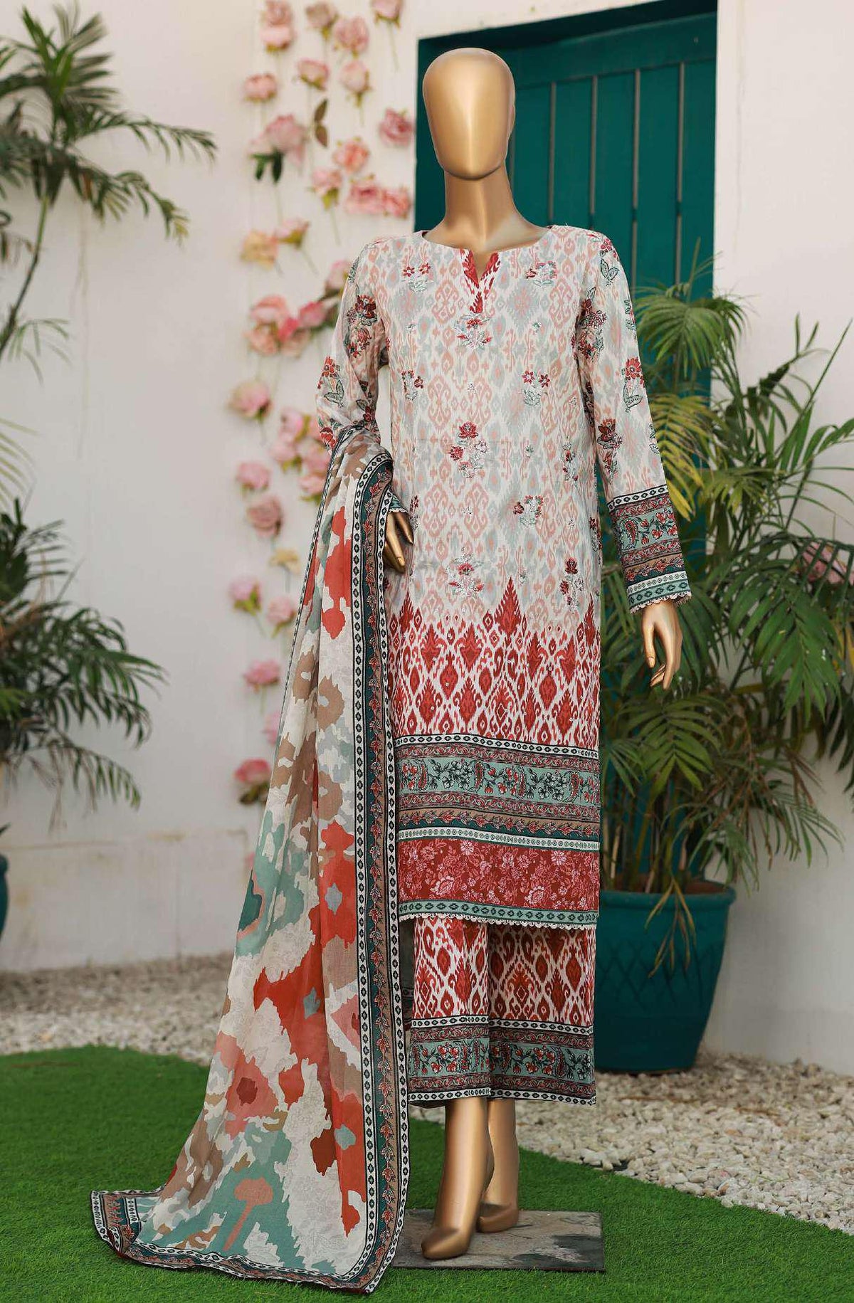 Elegant Embroidered Un-Stitched 3 Piece Collection By HZ Textile D-10
