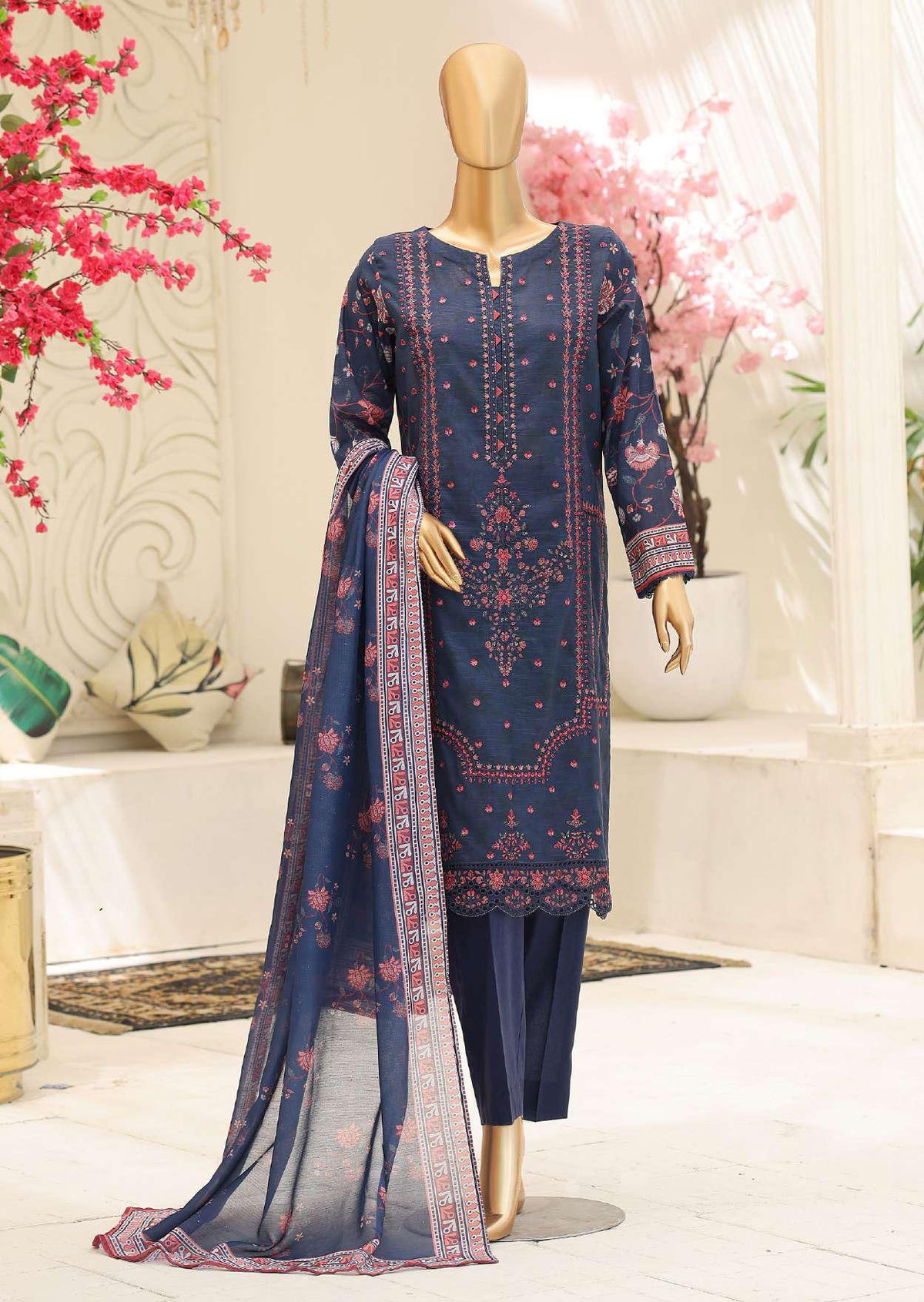 Mehak by HZ Textiles | Embroidered 3 Piece Unstitched Slub Lawn Suit D-6