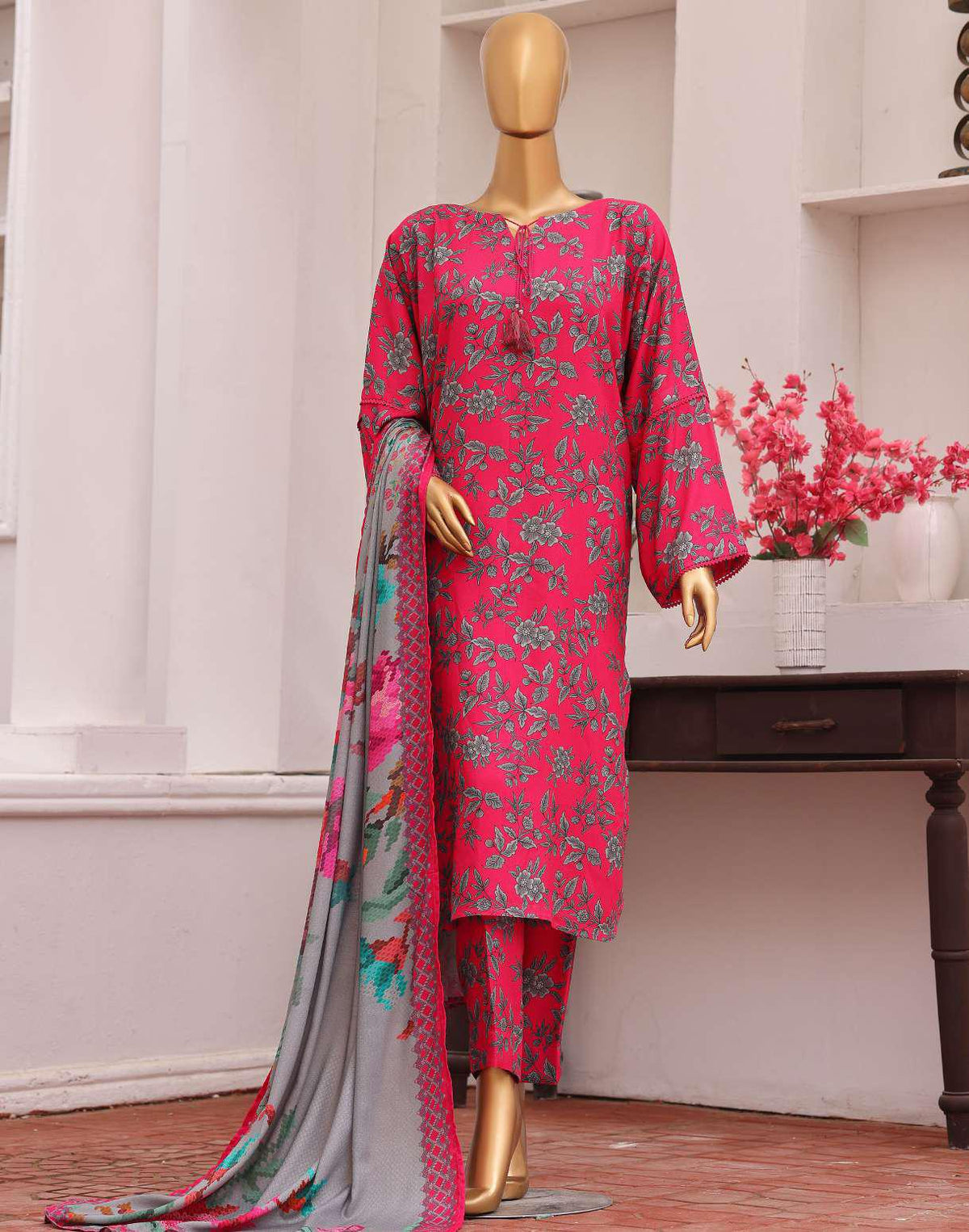 HZ Viscose Twill Printed Unstitched 3 Piece Suit D-3