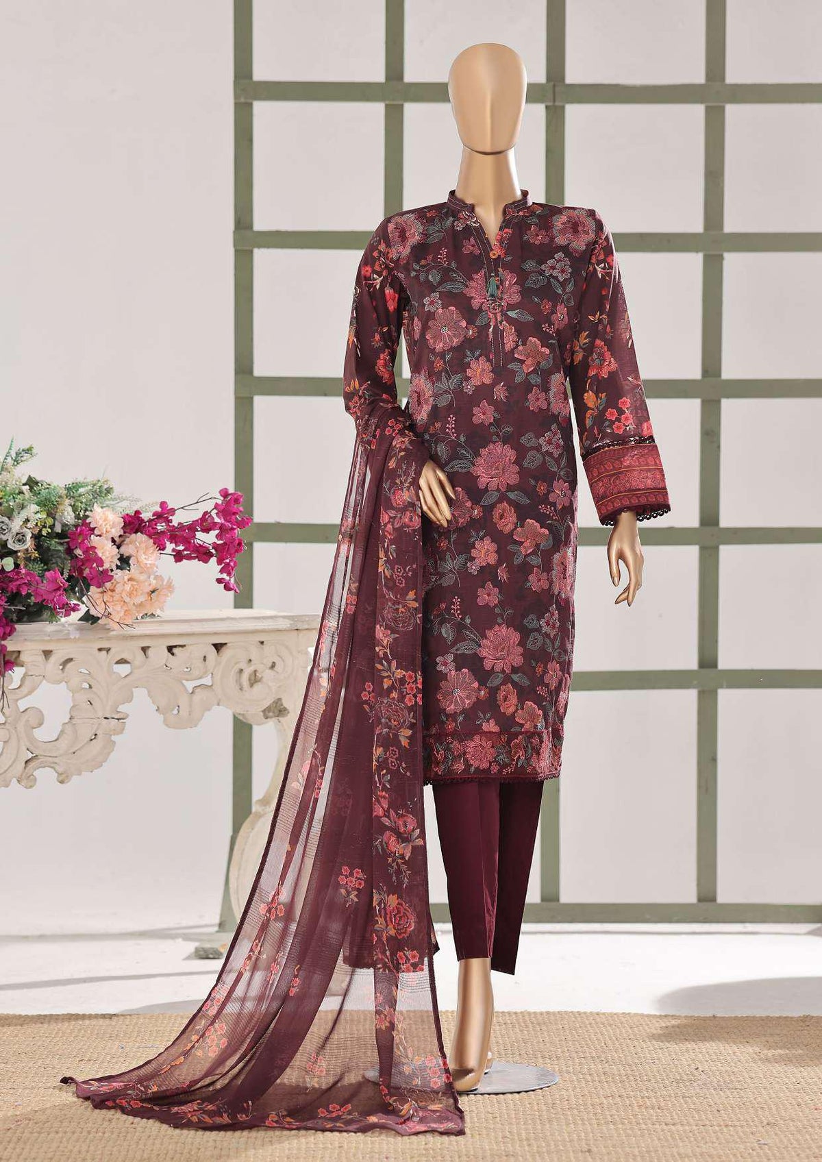 HZ Textiles – Mehak Slub Lawn Embroidered Collection Vol-02 D-6