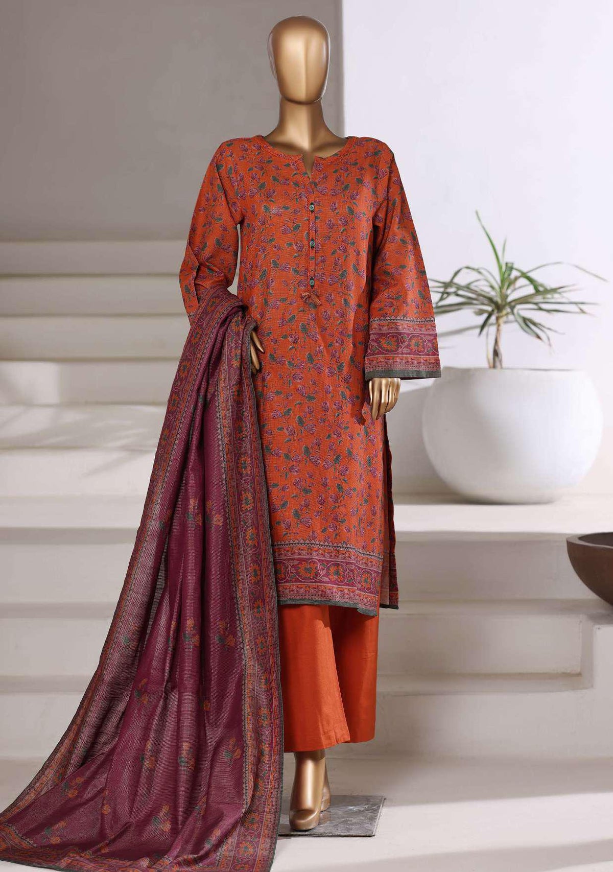 Sadabahar Printed Khaddar With Shimmer Ready To Wear 3Pc D-9