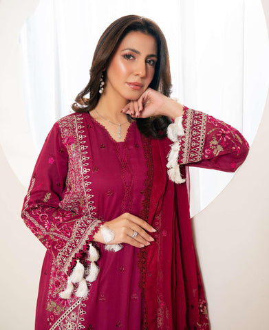Johra Pinks Swiss Voil Embroidered with Chiffon Dupatta Unstitched 3 Piece by Johra Arts D-5