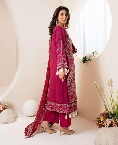 Johra Pinks Swiss Voil Embroidered with Chiffon Dupatta Unstitched 3 Piece by Johra Arts D-5