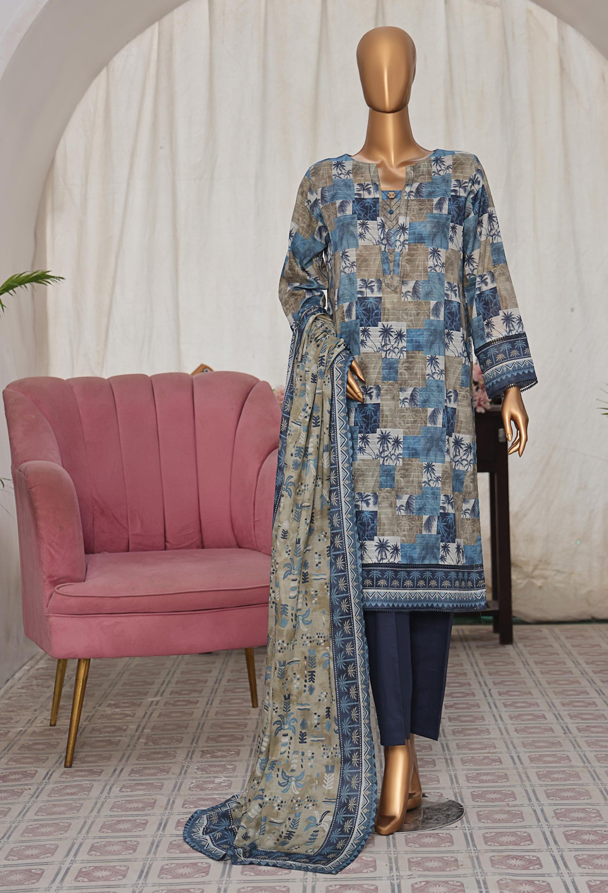 HZ Vital Prints Slub Lawn Dupatta  D-01