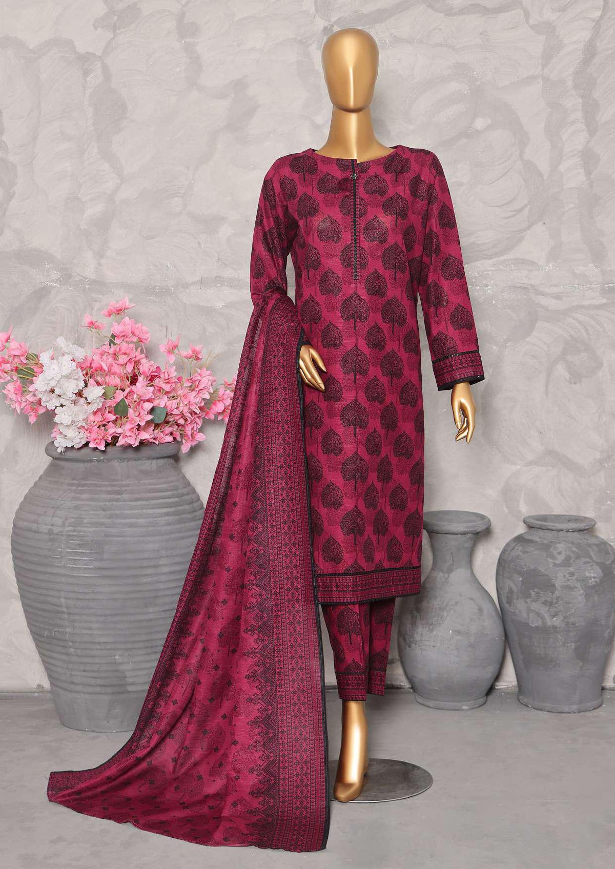 Co-Ords 3Pc Printed Khaddar Un-Stitched Coll By Hz-6