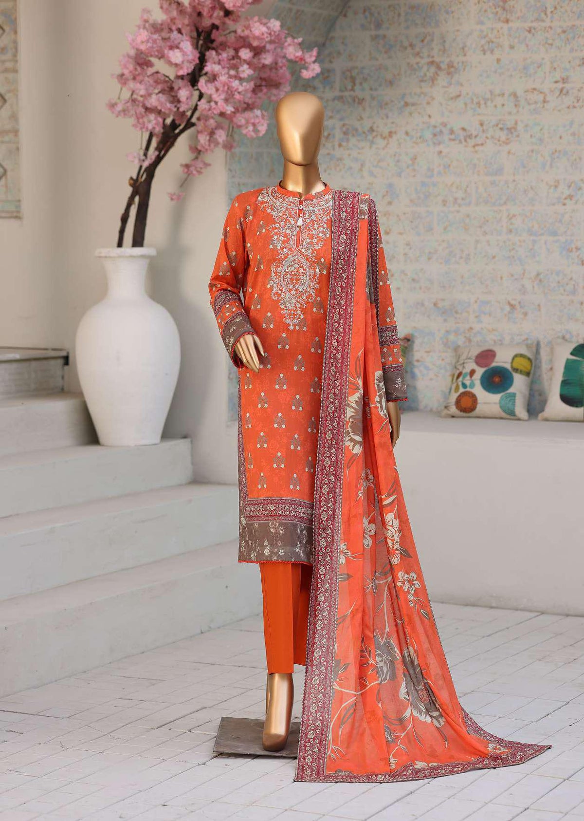 Premium Daily Wear by HZ Textiles Vol-5 | Embroidered Lawn 3 Piece Unstitched Suit D-5