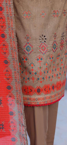 Mehak Cross Slub Embroidered Collection Un-Stitched 3Pc By Hz Textile D-6