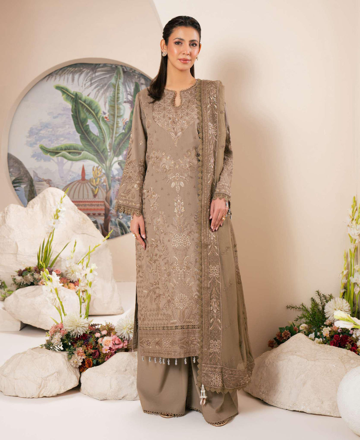 Johra Pinks Swiss Voil Embroidered with Chiffon Dupatta Unstitched 3 Piece by Johra Arts D-7