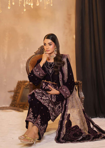 Dr. Haris Velvet Unstitched 3 Piece Luxury Suit D-3
