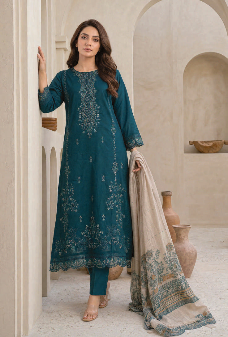 MAHNEER by Tawakkal Fabrics | Embroidered Lawn 3 Piece Unstitched Suit D-1