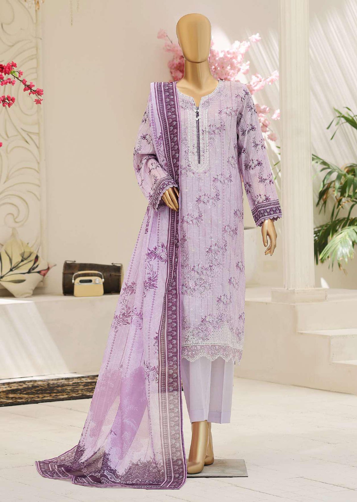 Mehak by HZ Textiles | Embroidered 3 Piece Unstitched Slub Lawn Suit D-7