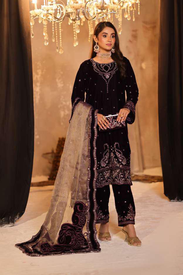 Dr. Haris Velvet Unstitched 3 Piece Luxury Suit D-3
