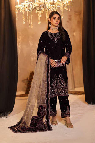 Dr. Haris Velvet Unstitched 3 Piece Luxury Suit D-3