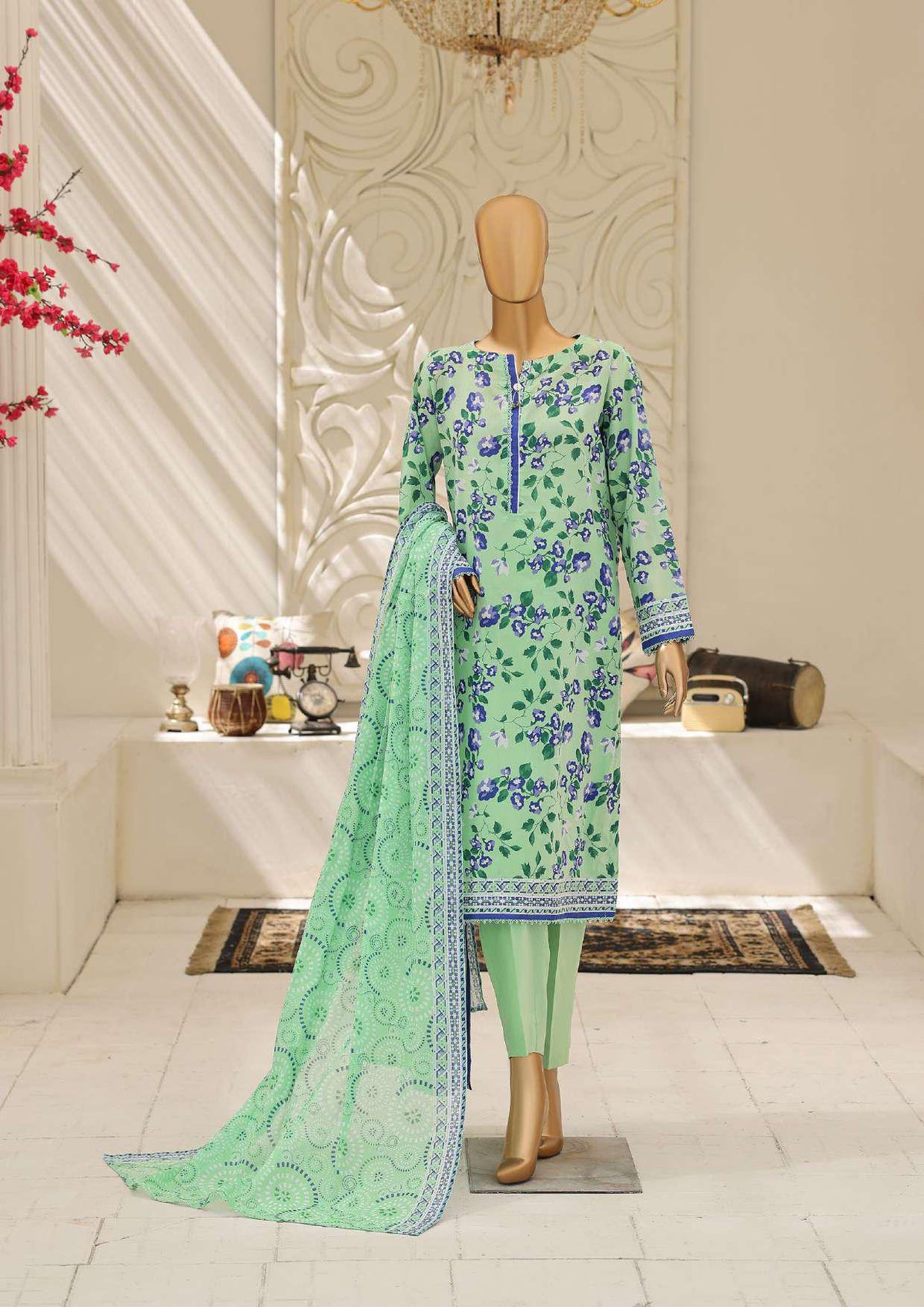 Summer Shades by HZ Textiles | Printed 3 Piece Unstitched Lawn Suit D-3