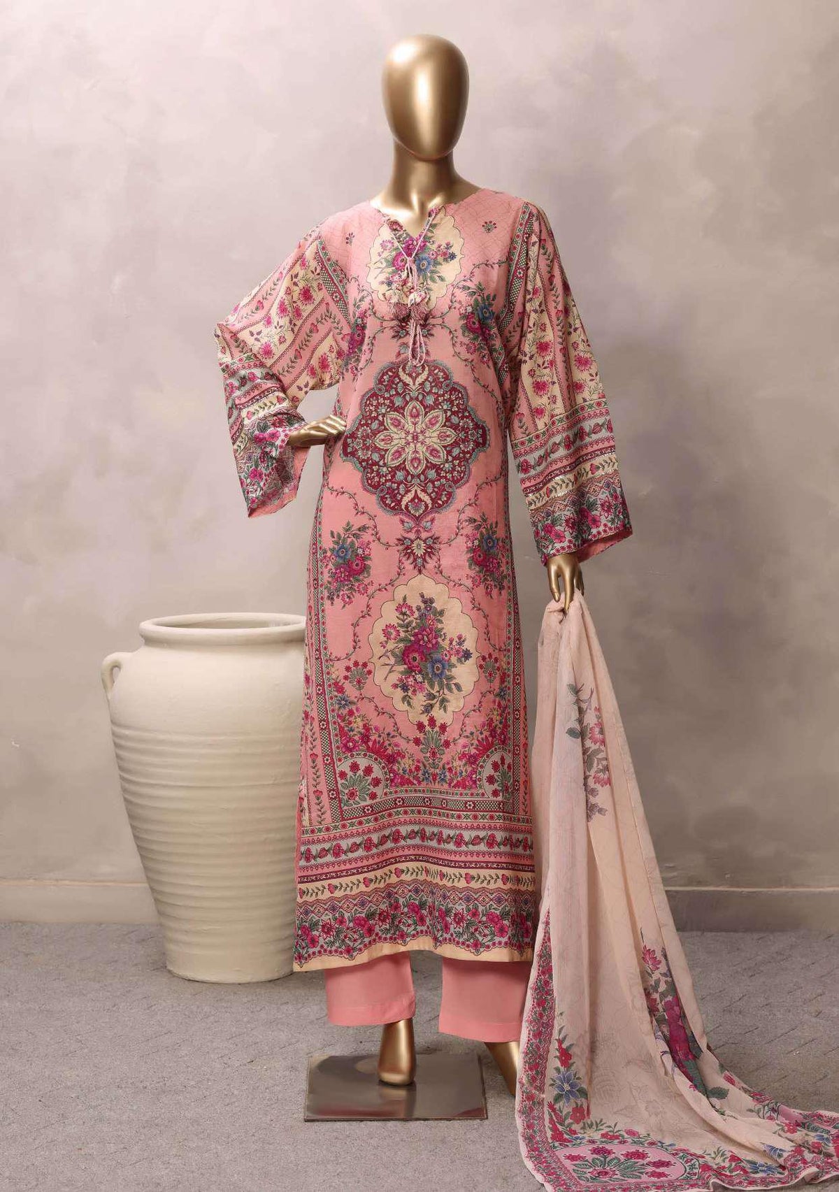 Sadabahar Printed Chamti Cotton | 3 Piece Stitched Kaftan Suit D-10