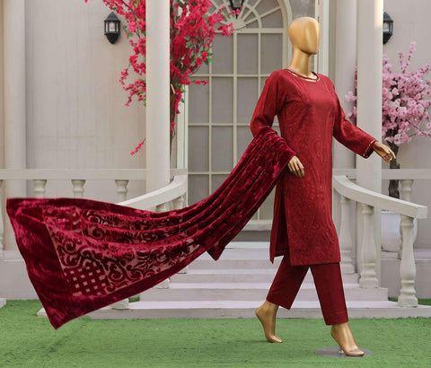 HZ Velvet Royal Needlework Luxe 3-Piece Unstitched Suit D-3