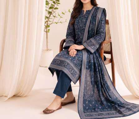 VS Textiles Pashmina Dhanak Printed Unstitched 3 Piece Suit D-7