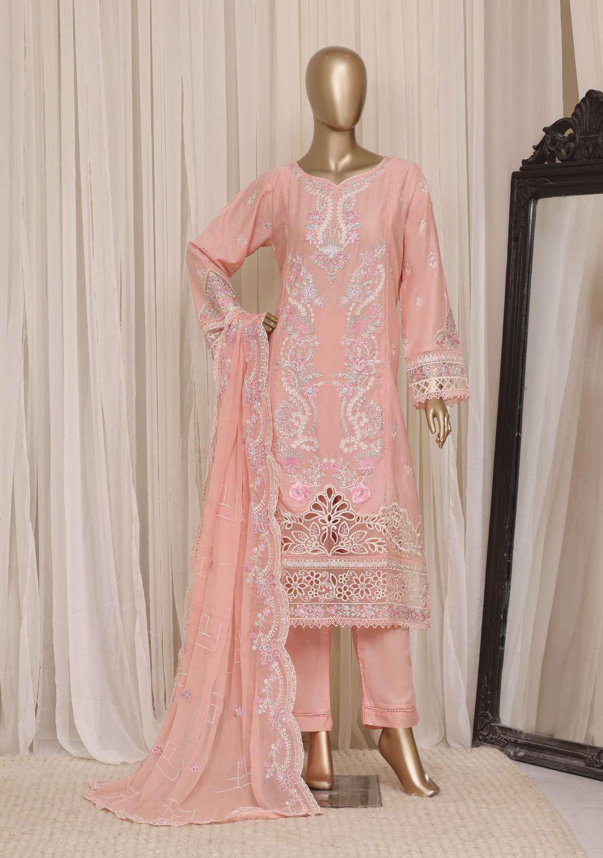 Sadabahar Luxury Embroidered Cotton Stitched 3 Piece Suit D-9