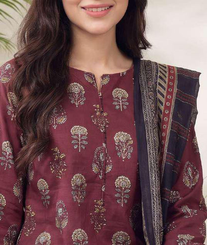 VS Jhalak Printed Slub Linen Unstitched 3 Piece Suit D-9