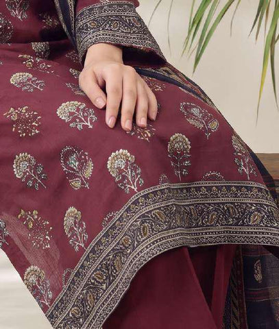 VS Jhalak Printed Slub Linen Unstitched 3 Piece Suit D-9