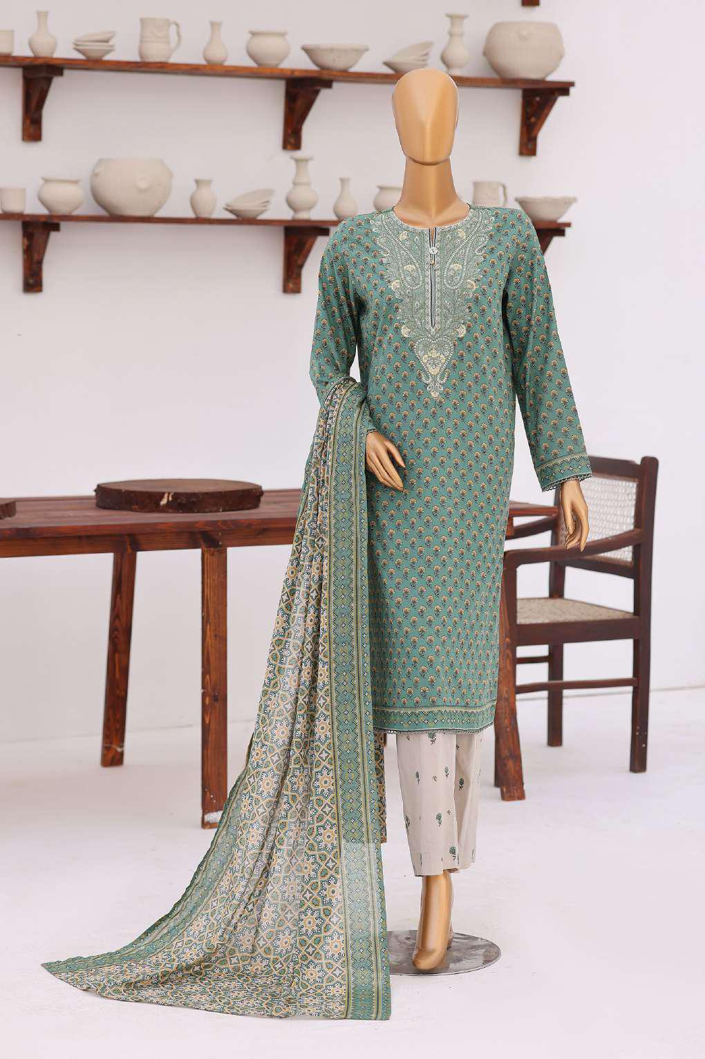Premium Daily Wear by HZ Textiles | Embroidered Lawn 3 Piece Unstitched Suit D-9