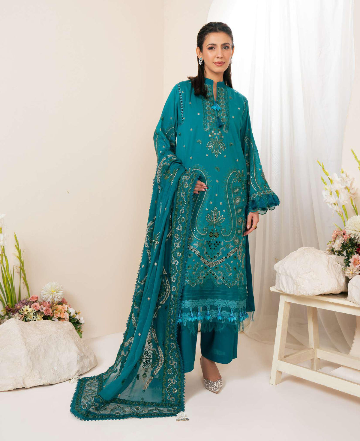 Johra Pinks Swiss Voil Embroidered with Chiffon Dupatta Unstitched 3 Piece by Johra Arts D-8