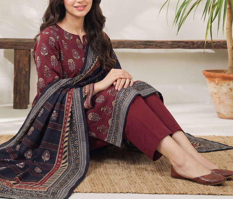 VS Jhalak Printed Slub Linen Unstitched 3 Piece Suit D-9