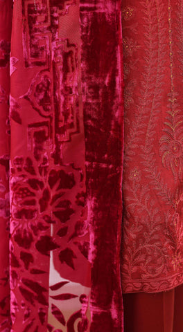 HZ Velvet Royal Needlework Luxe 3-Piece Unstitched Suit D-3