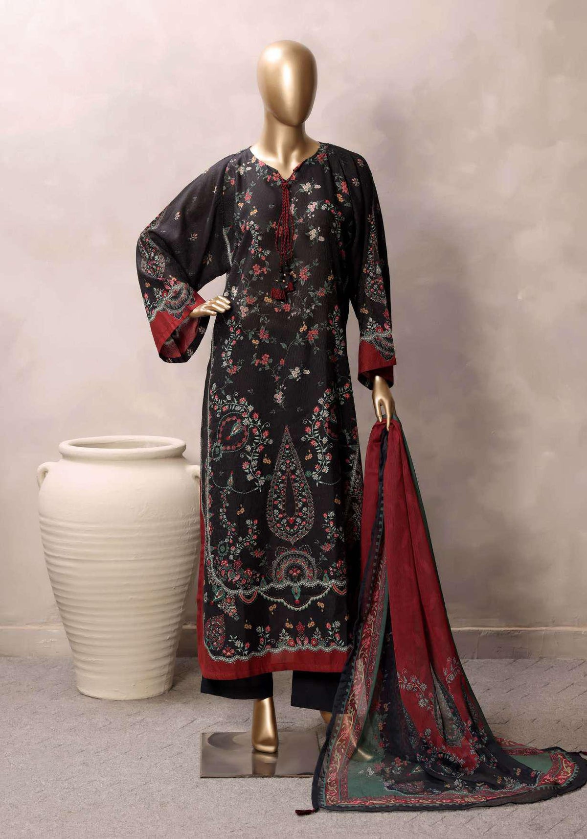 Sadabahar Printed Chamti Cotton | 3 Piece Stitched Kaftan Suit D-11