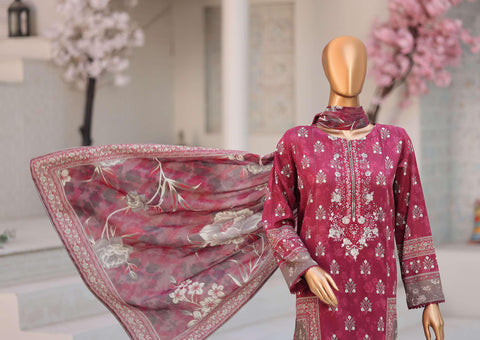 Premium Daily Wear by HZ Textiles Vol-5 | Embroidered Lawn 3 Piece Unstitched Suit D-7