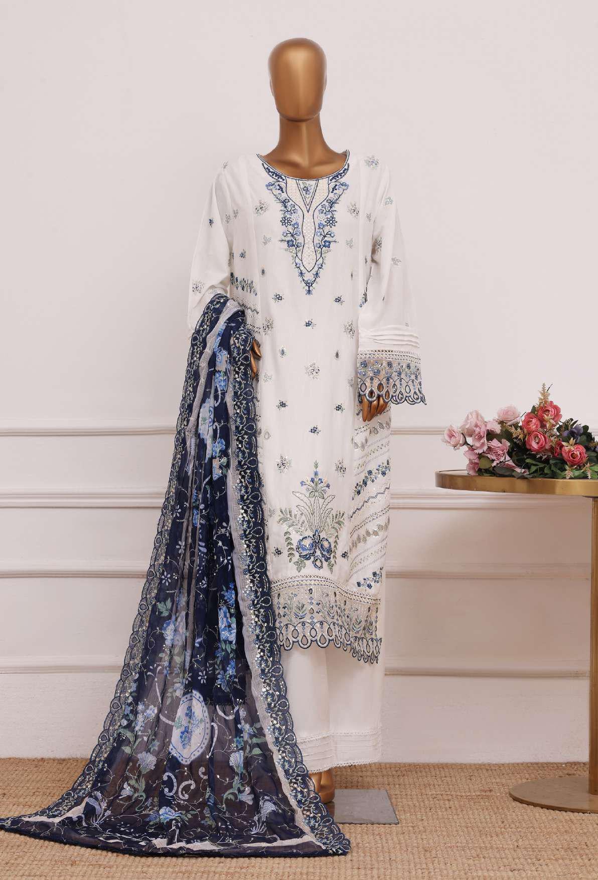 Bin Saeed Luxury | Embroidered Lawn with Chiffon Dupatta 3 Piece Suit D-2