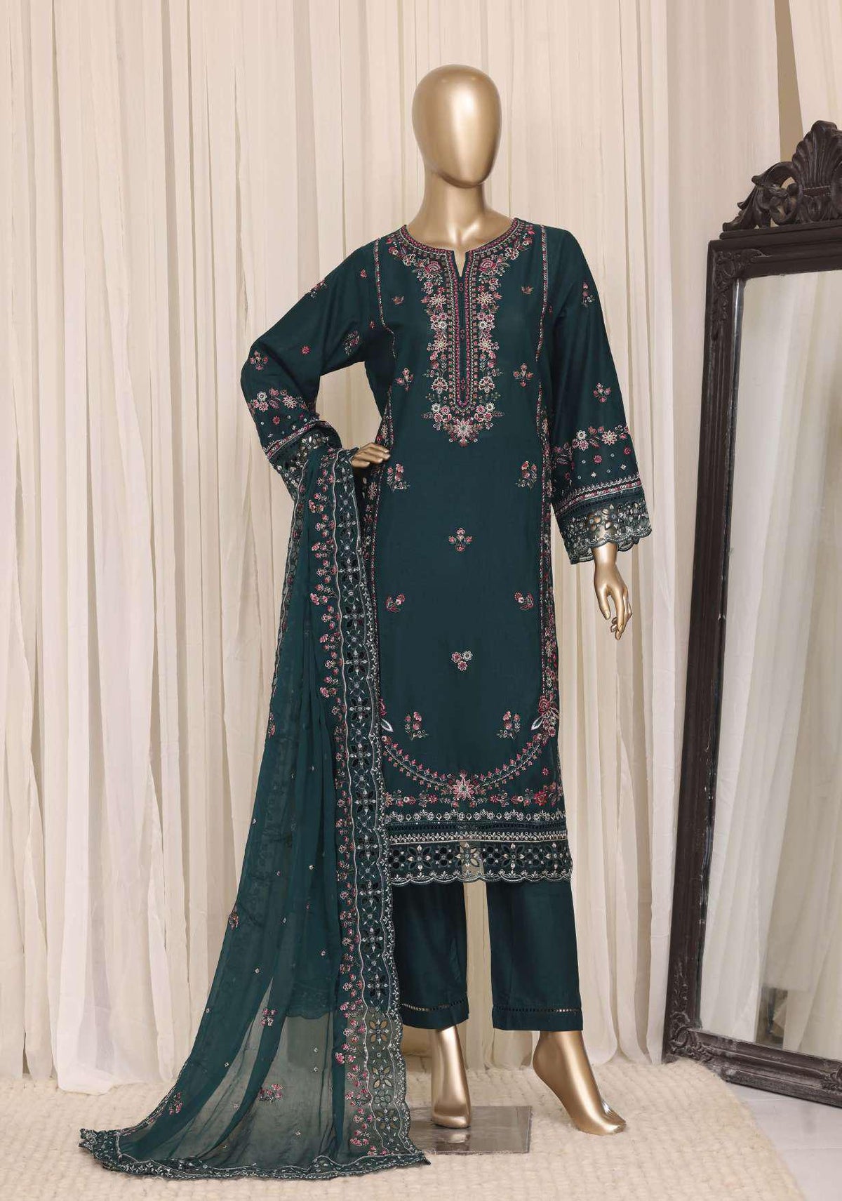 Sadabahar Luxury Embroidered Cotton Stitched 3 Piece Suit D-10