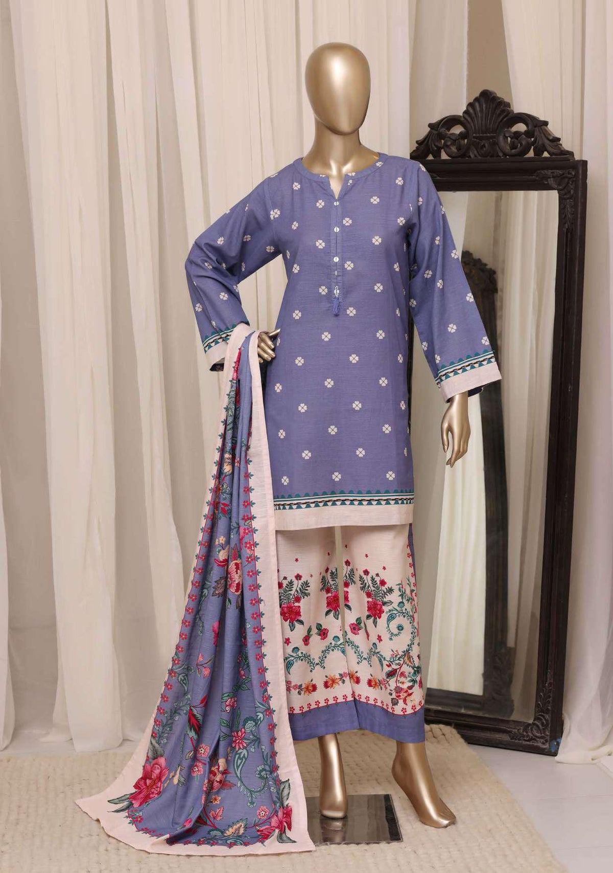 Sadabahar Printed Khaddar Stitched 3 Piece Suit D-11