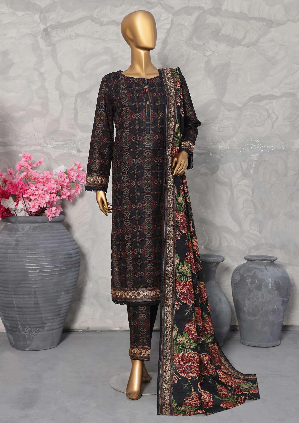 Co-Ords 3Pc Printed Khaddar Un-Stitched Coll By Hz-8